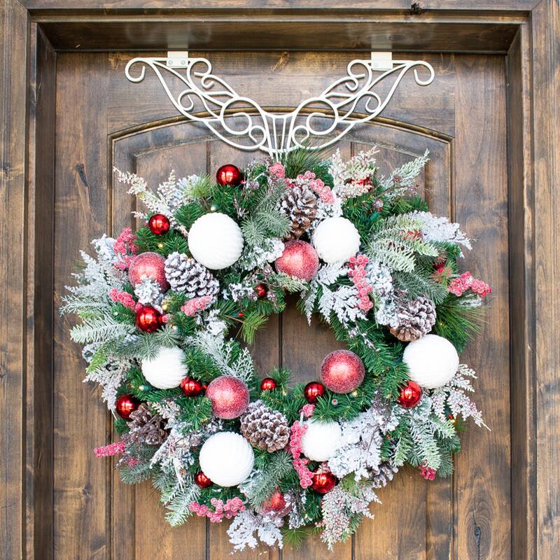 30 in. Lighted Christmas Wreath - Frosted Wonderland - Red