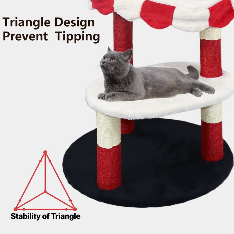 Cat Tree with Cozy Perch, Scratching Posts, Red & White Design Multi-Level Cat Furniture for Cats to Climb