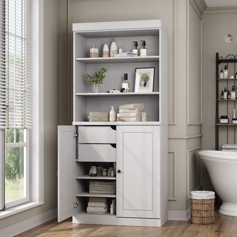 100% Solid Wood 32" Bathroom Cabinet with Optional Doors, 2-Drawers by Palace Imports - White - 2 Solid Doors
