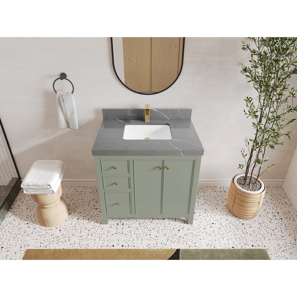 Willow Collections 36 in. W x 22 in. D Chicago Center Sink Right Bathroom Vanity with Countertop