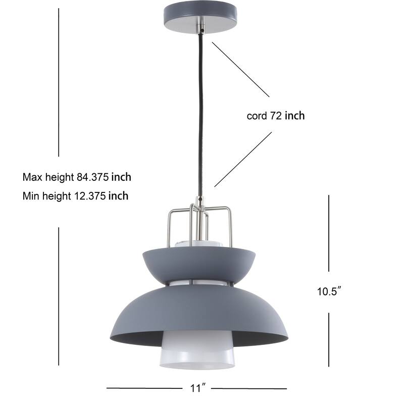 Meredith 11" Farmhouse Metal LED Pendant, Gray by JONATHAN Y