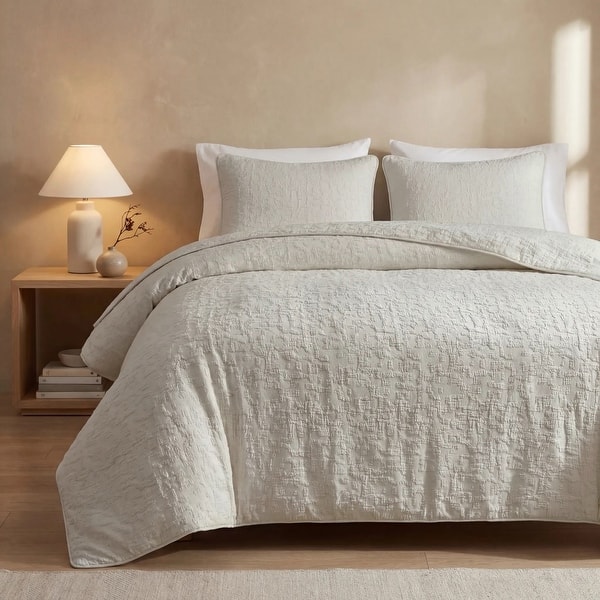 HiEnd Accents Porto Matelassé Textured 3 Piece Duvet Cover Set - Taupe - King