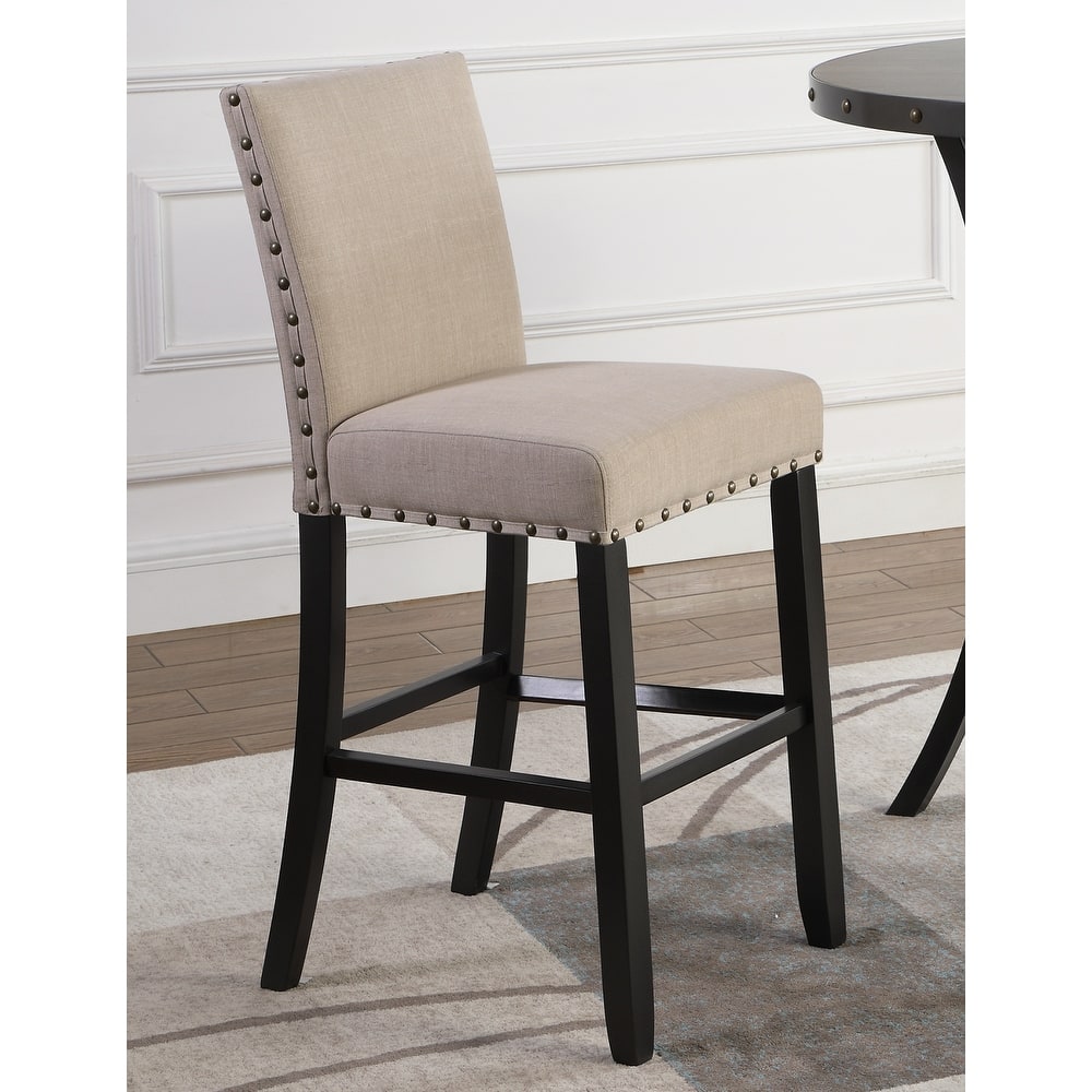 Roundhill Furniture Biony Fabric 29" Bar Stools with Nailhead Trim (Set of 2)