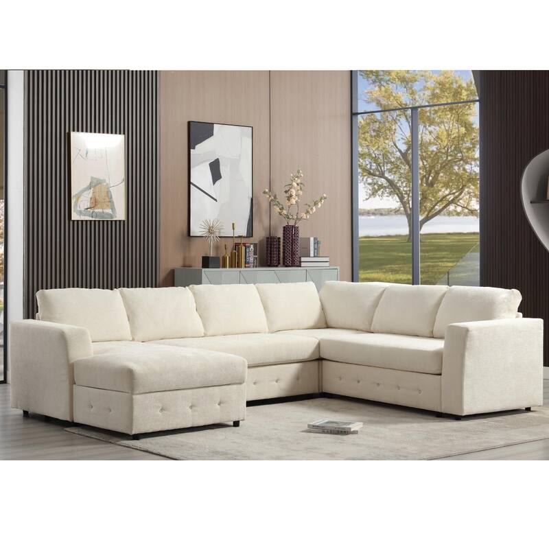 110.75" Chenille U-Shaped Modular Sofa with Storage