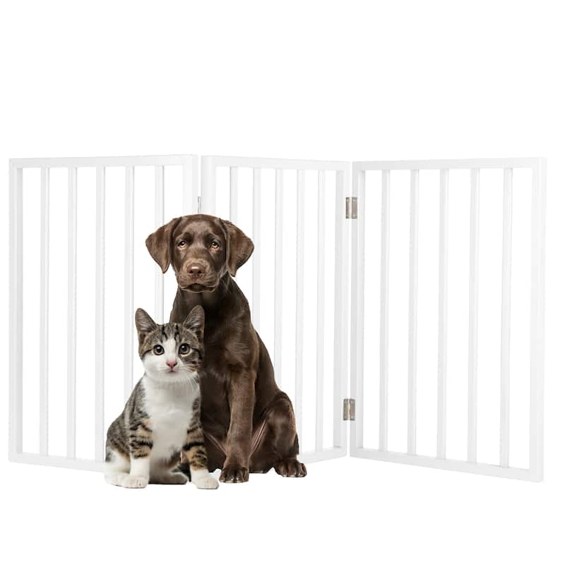 3-Panel Indoor Foldable Dog Gate - 54x24-Inch Wood Freestanding Pet Fence - White