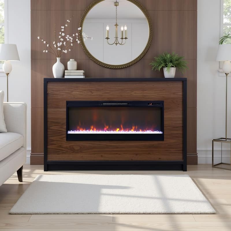 Bridgevine Home Aria 62 inch Fireplace Mantel, Minimal Assembly, Black and Walnut Finish
