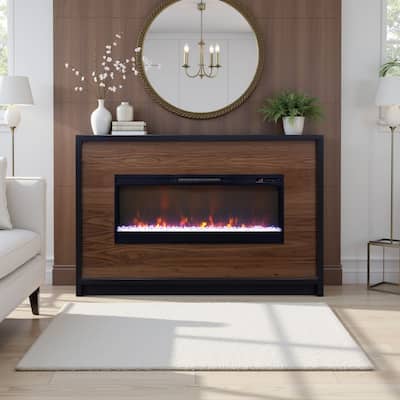 Bridgevine Home Aria 62 inch Fireplace Mantel, Minimal Assembly, Black and Walnut Finish