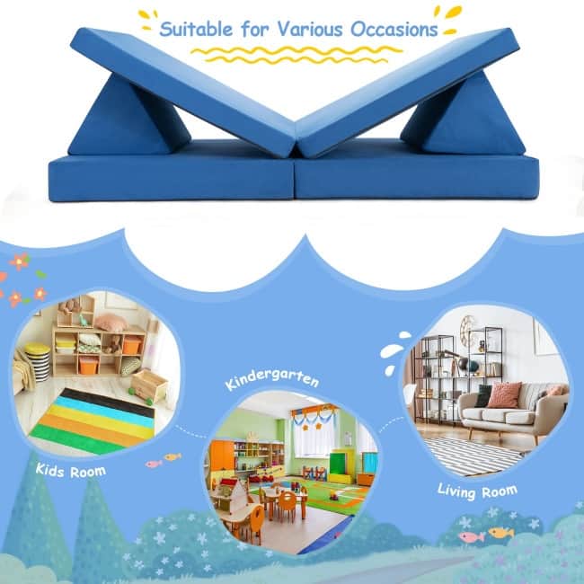 4-Piece Convertible Kids Couch Set with 2 Folding Mats - 66" x 33" x 5.5" (L x W x H)