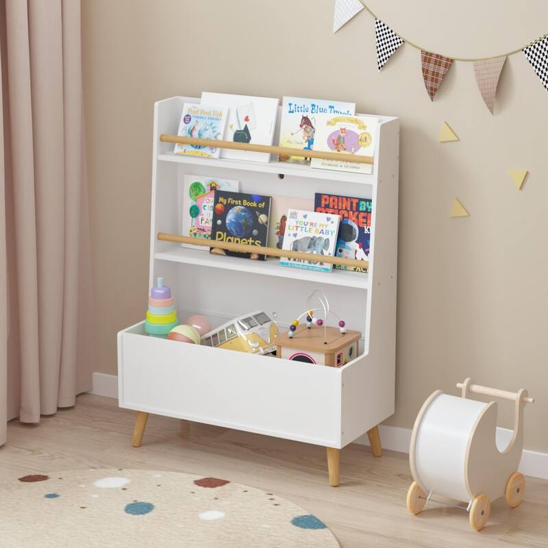 Kids Bookshelf, Book and Magazine Rack, Book Organizer, toy Storage Cabinet Organizer - White