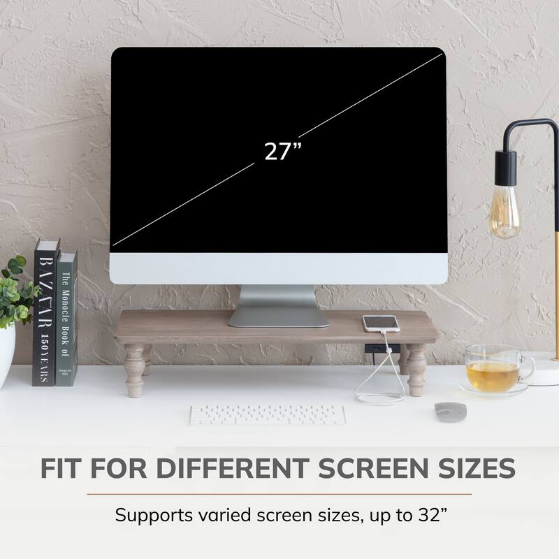 Jani Wood Monitor Stand Riser Desk - Ergonomic Design Stand, Desktop Organizer Table for Home, Office Workspace, Gaming Desk