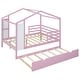 preview thumbnail 6 of 13, Pink Full Size Solid Wood House Bed with Trundle, Fence, and Writing Board for Kids