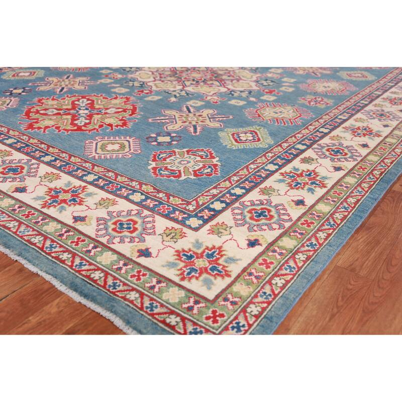 Hand Knotted Oriental 100% Wool Carpet Traditional Medallion Navy Blue & Blues Kazak Area Rug - 9' 11'' X 7' 10''