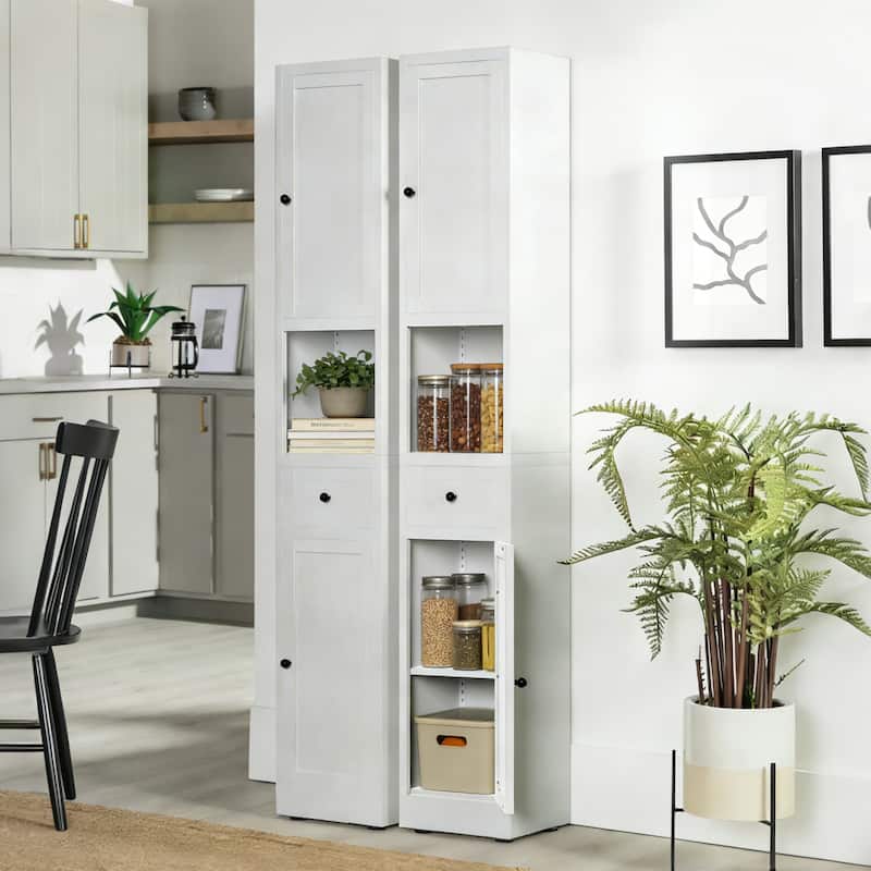 71 Inch Tall Bathroom Storage Cabinet, 5-Tier Narrow Metal Cabinet with 2 Doors & Adjustable Shelves, Freestanding Cabinet