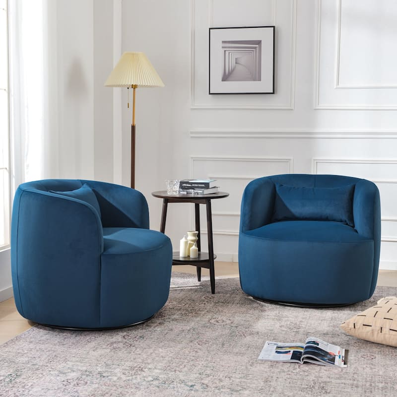 KINWELL 34" Wide Velvet Upholstered Swivel Accent Chair with Toss Pillow