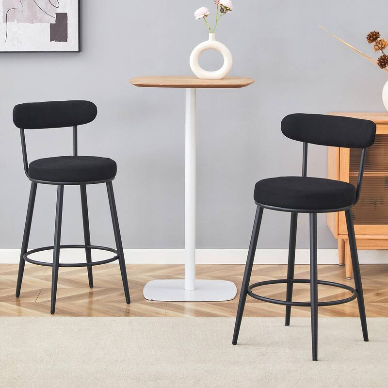 Modern High Stool with Gold-Plated Legs & Linen Seat