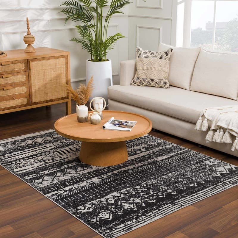 Hauteloom Lyssons Hallway, Kitchen Machine Washable Runner Rug - Black, Gray, Light Gray - 2'7" x 7'3"