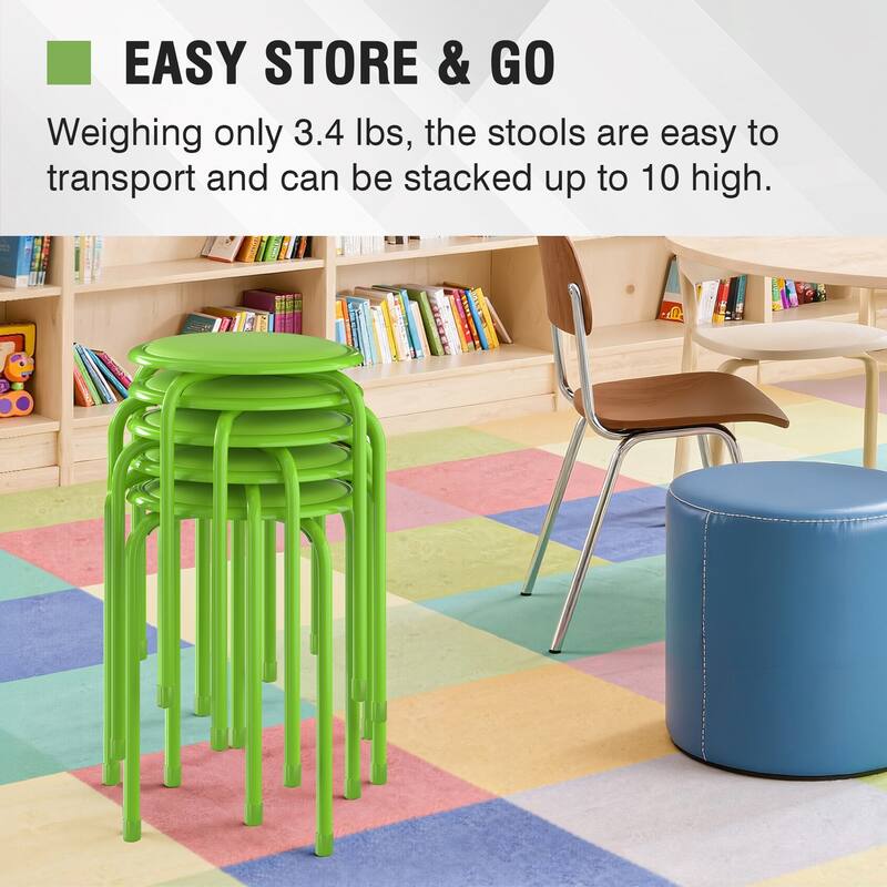 VECELO 6-Pack Stacking Stools for Living Room Backless Round Stools Set Indoor Outdoor Use with Metal Frame & Non-Slip Feet