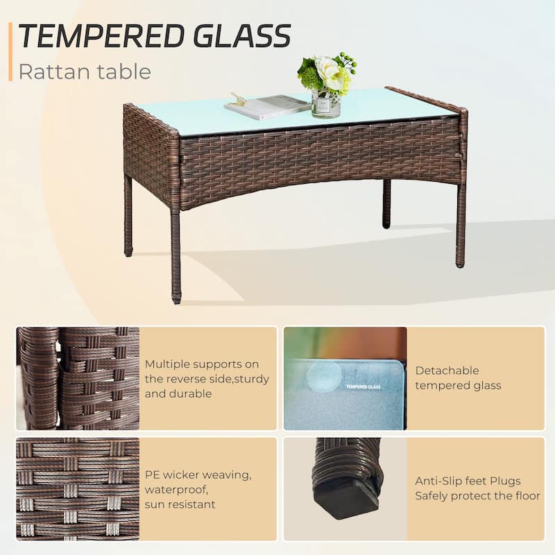 4 Piece Outdoor Patio Furniture Set With Cushions, Patio Wicker Conversation Set & Glass Coffee Table