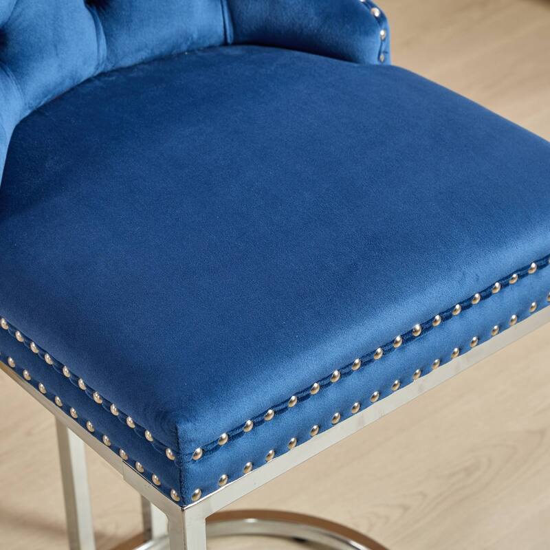 GDF Studio - Riveton Modern Velvet Upholstered Counter Height Bar Stools with Button Tufted Back & Rivet Trim (Set of 2)