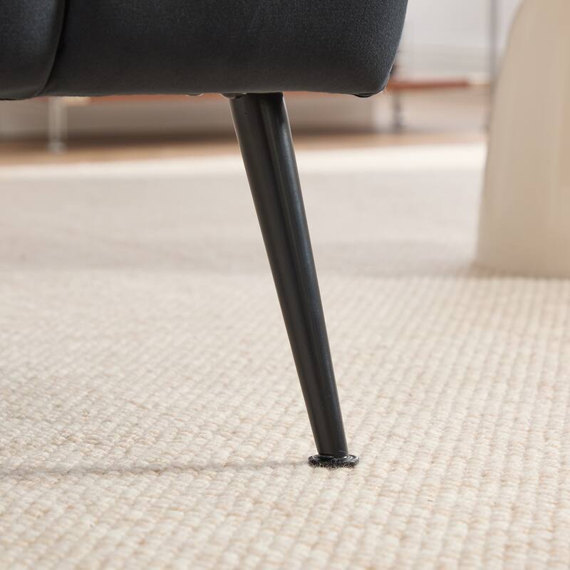 Velvet Upholstered Accent Chair, Ergonomic Lounge Reading Chair, Armless Chair with Metal Legs for Living Room, Bedroom