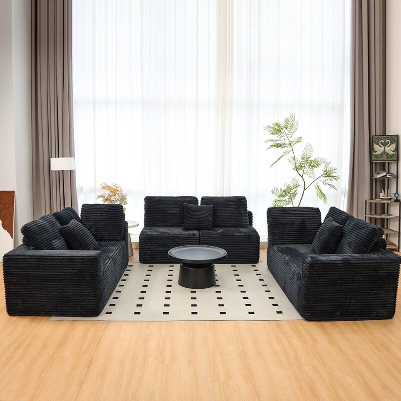 Pet Friendly Corduroy Sleeper Sofa Bed Modular U-Shaped Sectional Sofa with Chaise Lounge, Floor Standing Couch with Pillows