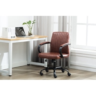 Porthos Home Palmer Swivel Office Chair, Ribbed PU Leather Upholstery