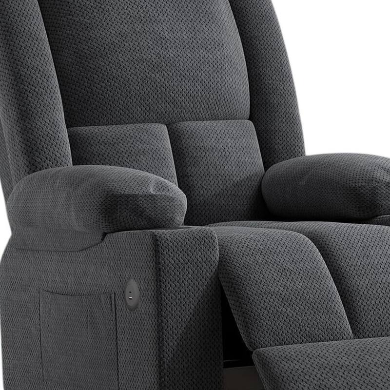 HomeRoots 32" Gray Heated Massage Lift Assist Power Recliner With USB