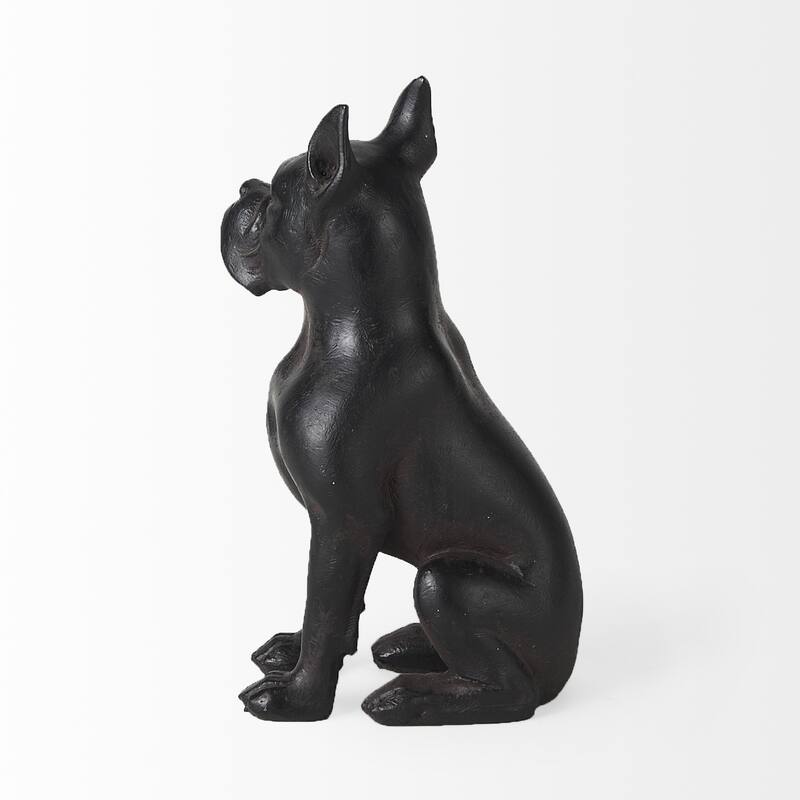 HomeRoots 9" Black Resin Bull Dog Tabletop Sculpture - 5" W x 4" D x 9" H