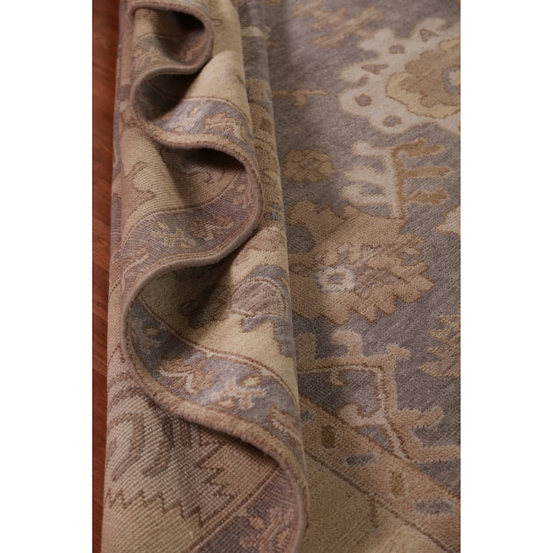 Oushak Indian Large Rug Handmade Oriental Grey Wool Carpet - 9'8" x 13'7"