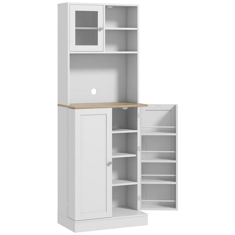 Freestanding Kitchen Cabinet Buffet with Adjustable Shelves and Open Countertop, Pantry Storage Cabinet with Microwave Stand