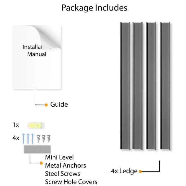 dimension image slide 0 of 3, Wallniture Denver TJ 46" Picture Ledge Wall Shelves, Gray, Set of 4 - Gray