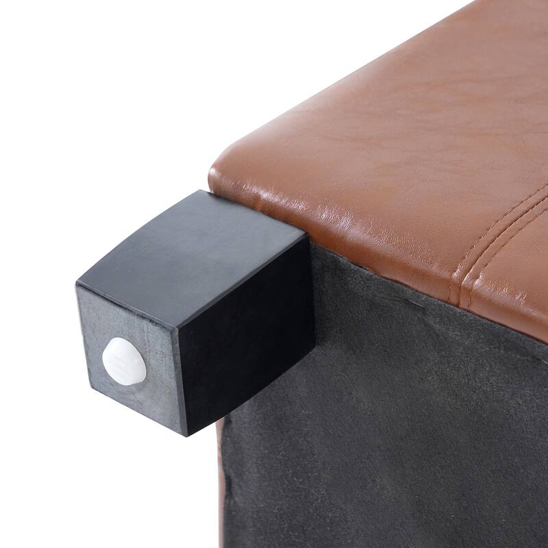 30.25" Square PU Storage Ottoman with Lift-Top & Rubber Wood Legs