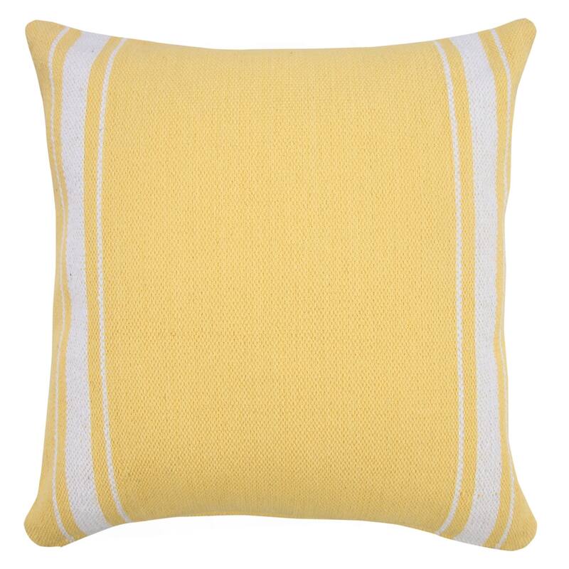 20" Yellow and White Halo Striped Border Square Throw Pillow