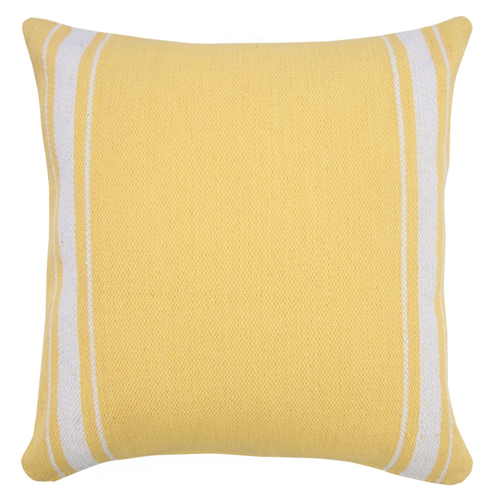 20" Yellow and White Halo Striped Border Square Throw Pillow