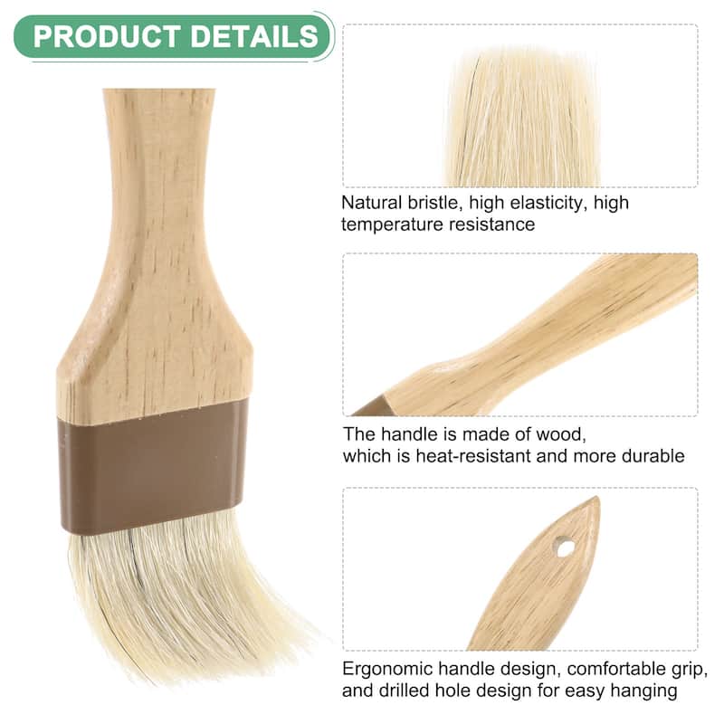2-Pack Pastry Brush, Wooden Handle Natural Bristle Basting Brush - 1.57"