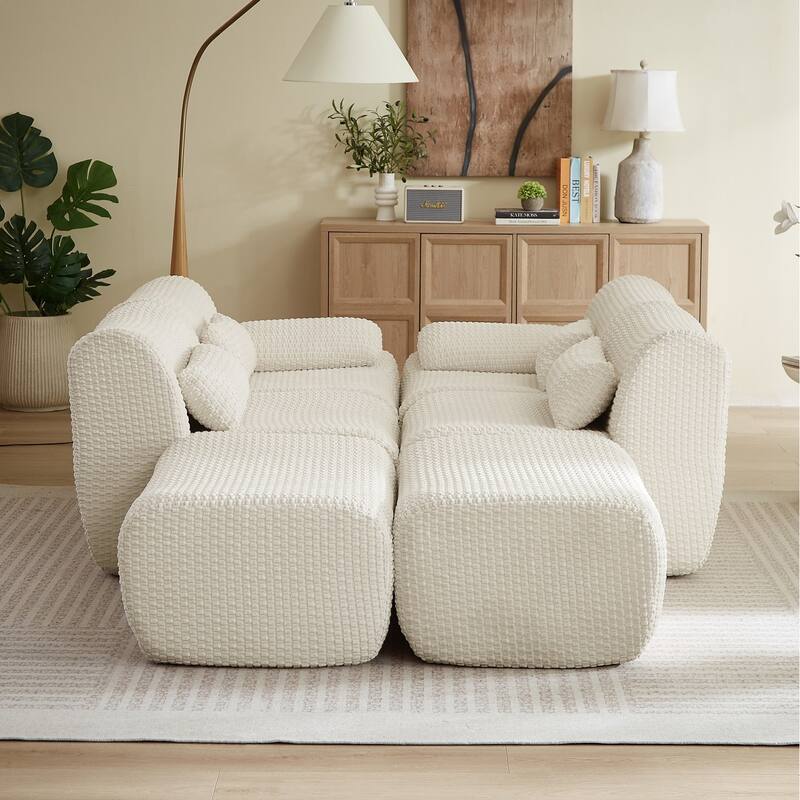 141.7" U-Shaped Corduroy Sectional Sofa with 2 Ottomans, No Assembly Required