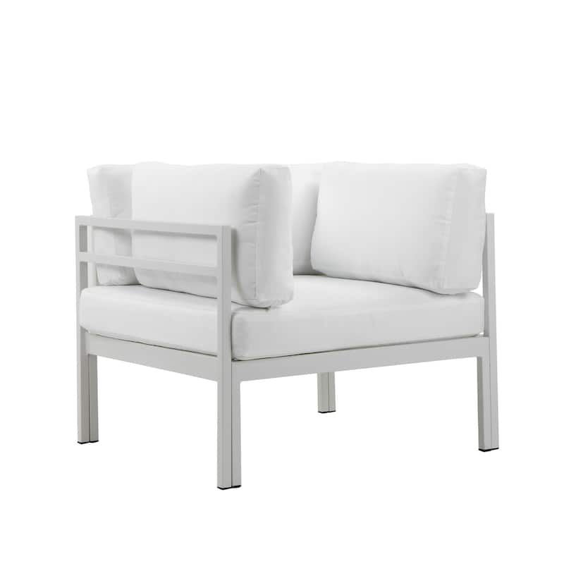 Cilo 34 Inch Outdoor Armchair, White Aluminum, Water Resistant Cushions - White