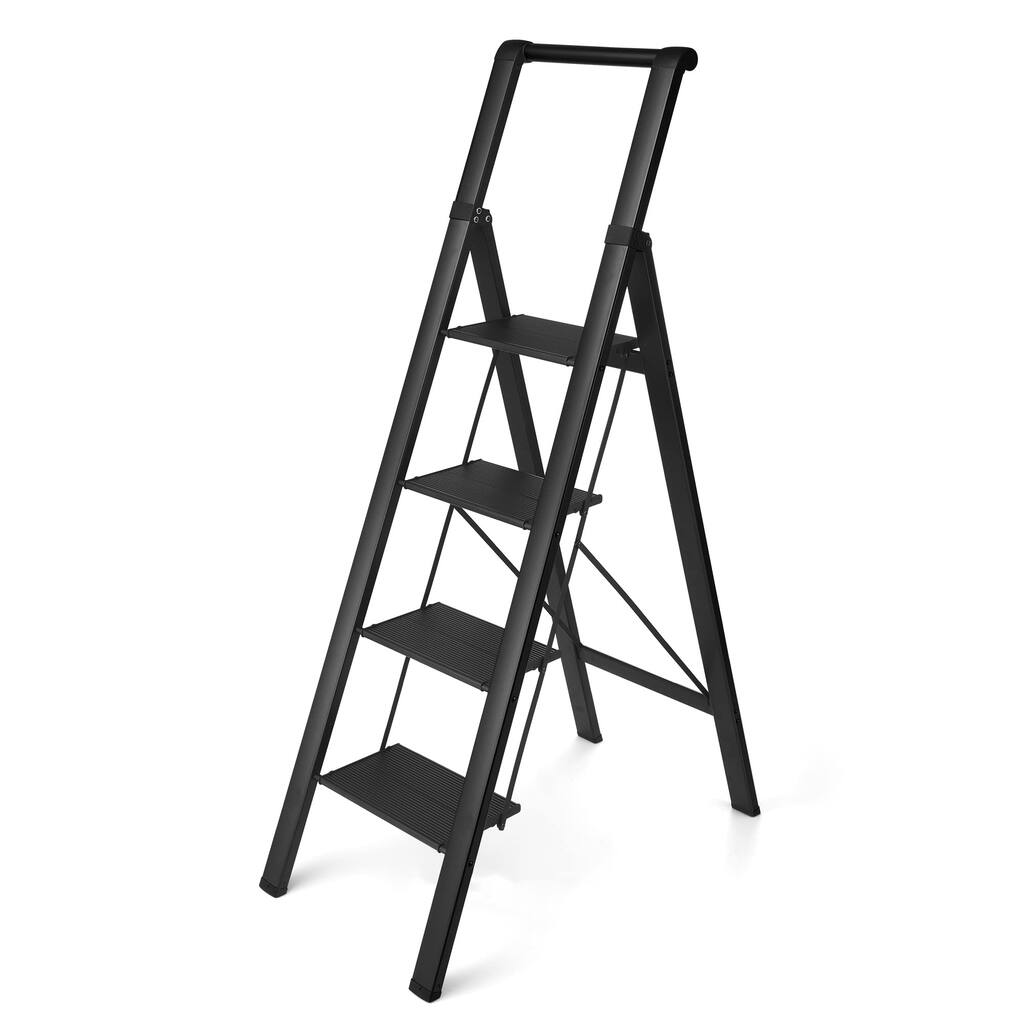 4 Step Ladder,Aluminum Folding Ladder Stool, Wider Upgraded Non-Slip Treads, Portable Lightweight Ladder for Home and Kitchen