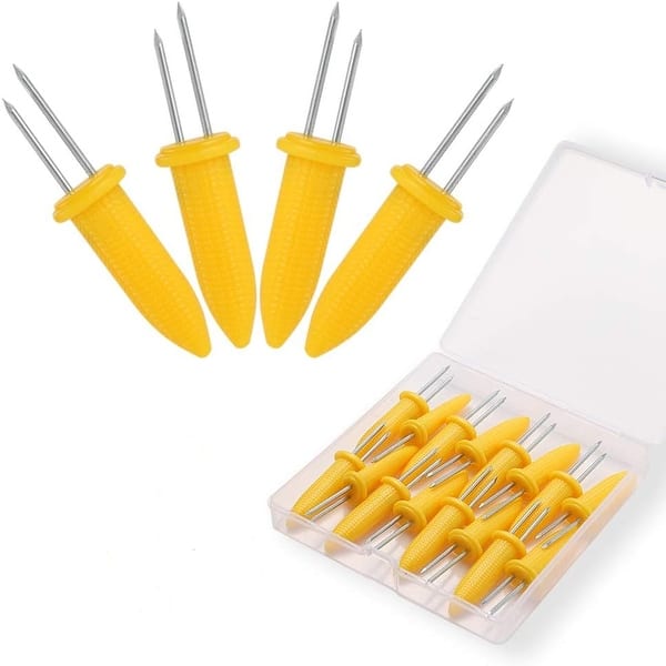 9 Pcs Corn On The Cob Holder Set - Stainless Steel Skewers With 3 Melamine Corn Dishes & Butter Spreader, BBQ Essential