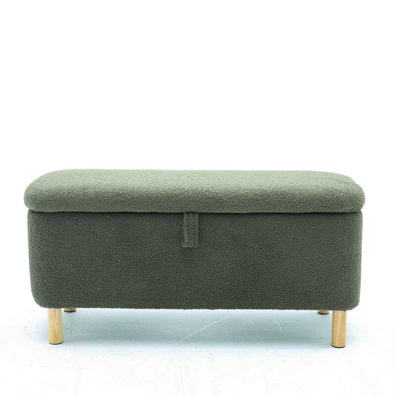 Green Storage Ottoman Bench Upholstered Fabric Storage Bench End of Bed
