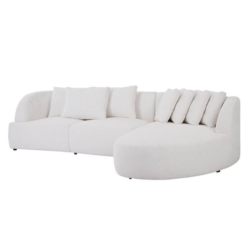 Modern Curved L-Shaped Sectional Sofa with Chaise – Extra Wide White Upholstered Luxury Lounge