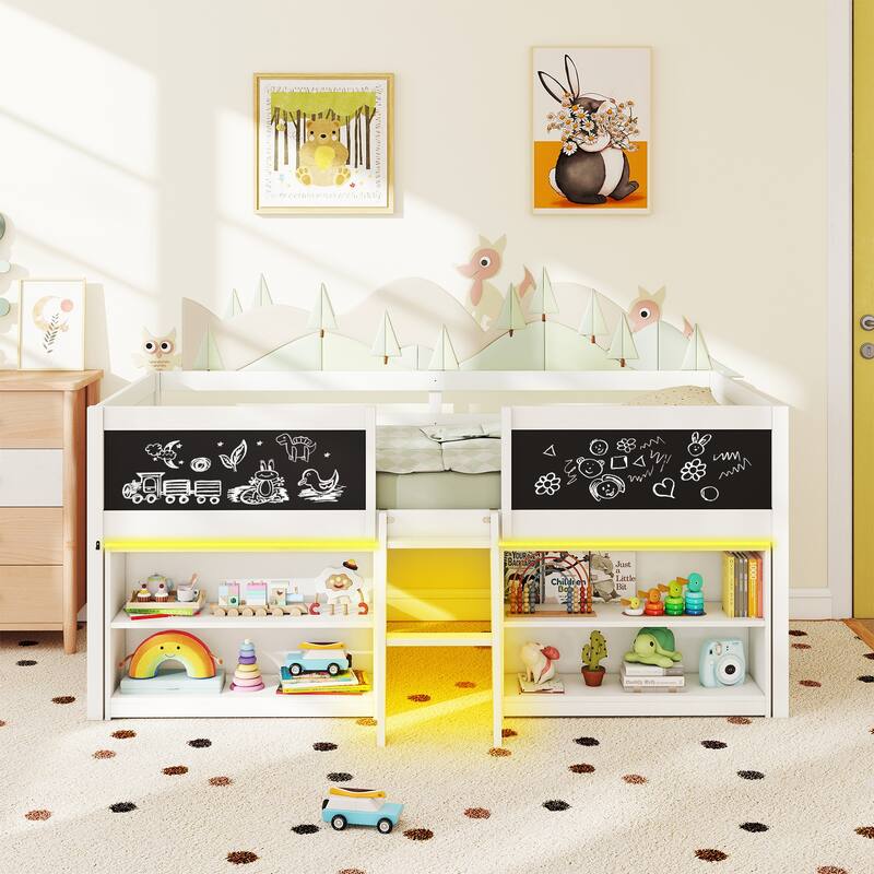 Gymax Low Loft Bed Twin Size Wooden Bed Frame Kid's Cabin Bed w/