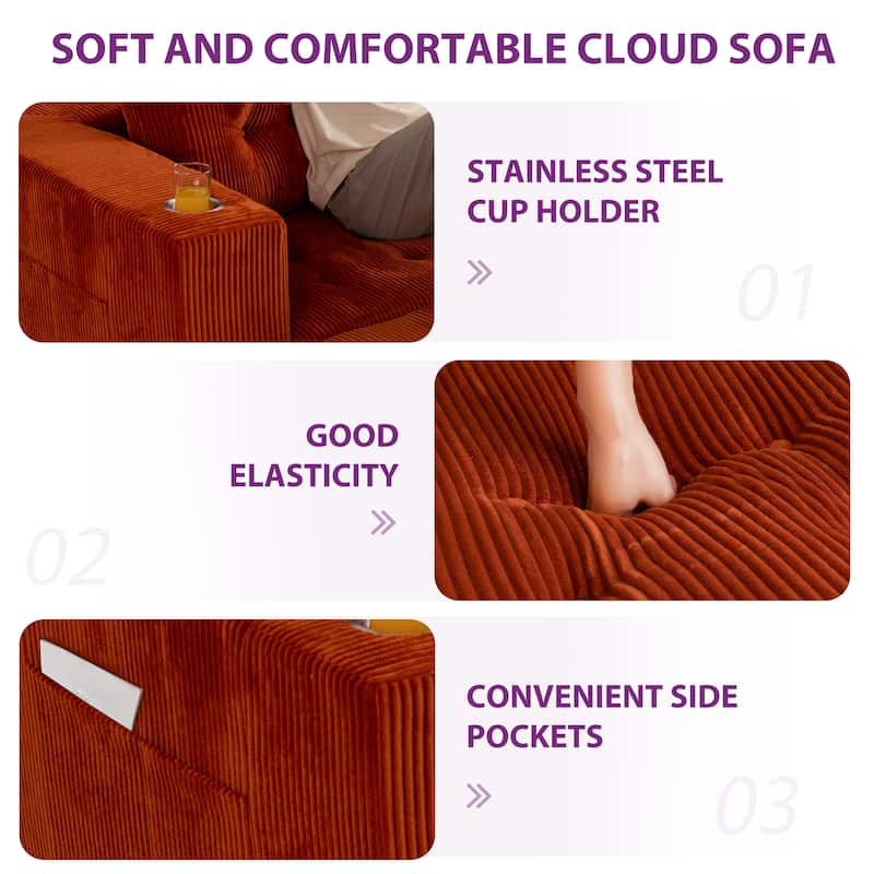 Corduroy Modular Sectional Sofa - 35.8"D x 101"W x 26.3"H