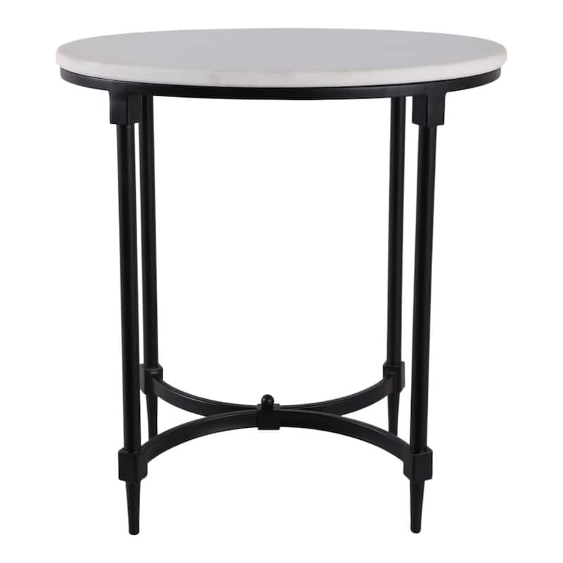 Marble Side Table Round Top Metal Base Small Spaces Home Decor