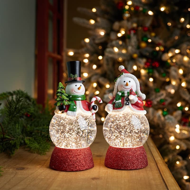 LED Lighted Snowmen Christmas Snow Globes - 8.5" - Set of 2