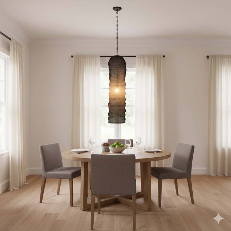 Transitional 1-Light Satin Black Powder Coat Chain Basket Light