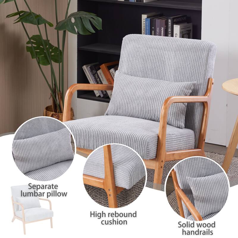 Mid-Century Modern Accent Chair, Arm Chair Living Room Chairs with Pillow Upholstered Reading Chair with Solid Wood Frame