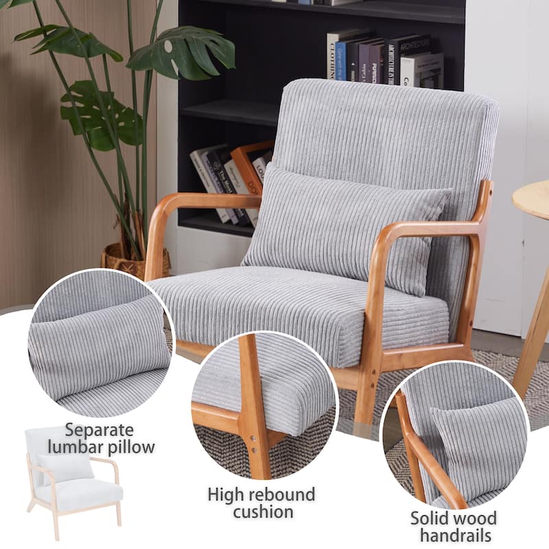 Mid-Century Modern Accent Chair – Upholstered Armchair with Pillow & Solid Wood Frame, Perfect for Living Room, Bedroom.