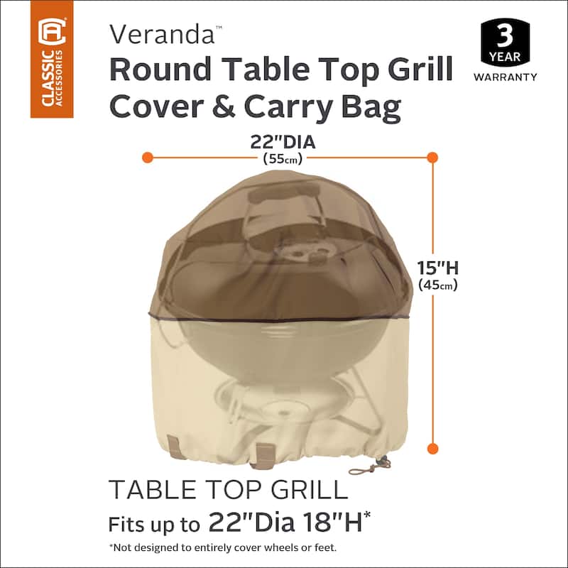 Classic Accessories Veranda Water-Resistant 22 Inch Round Table Top Grill Cover & Carry Bag