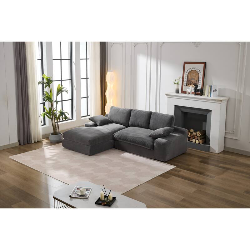 Modular Sectional Cloud Sofa with L-Shape Chaise, Corduroy Upholstered Sleeper Sofa, Compressed Sofa with Pillow